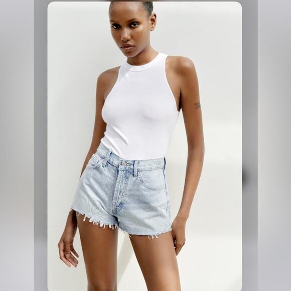 Zara RHINESTONE MID-RISE TRF DENIM SHORTS - Picture 2 of 10